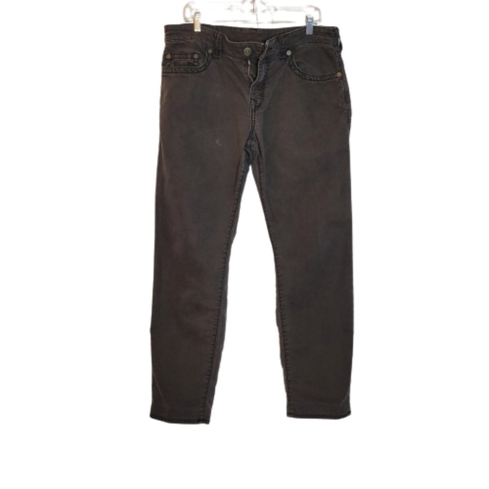 True Religion Men's Geno Relaxed Slim Fit Jeans Size 33W Black Pocket Detail